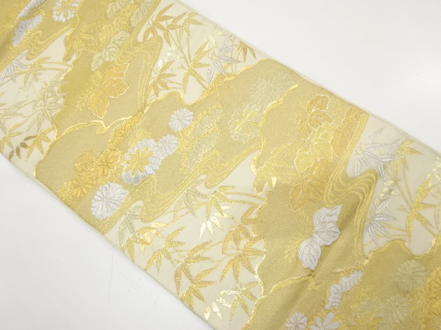 JAPANESE KIMONO / ANTIQUE FUKURO OBI / WOVEN PAULOWNIA & KIKU